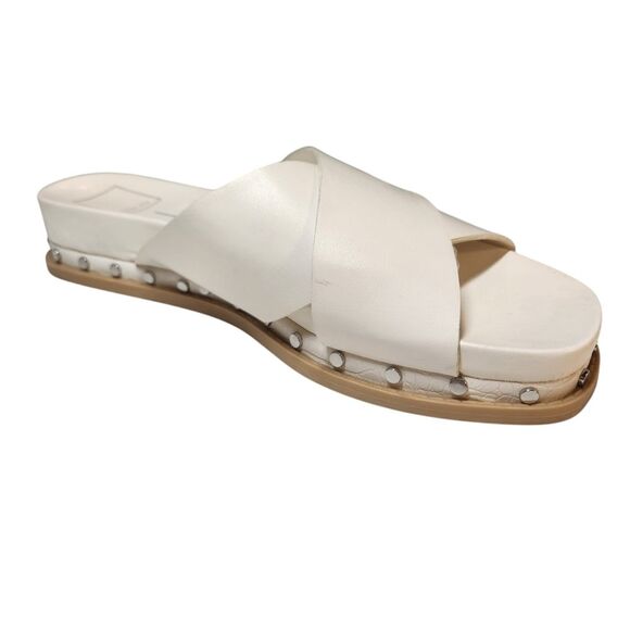 Dolce Vita Gracy Platform Sandal Slip On Slides White Leather Silver Studded 9.5 - Picture 3 of 11